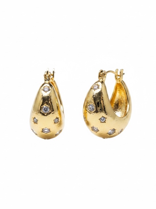 Plunder Jewelry - Plunder Chunky Gold-Tone Crystal Accent Hoop Earrings New